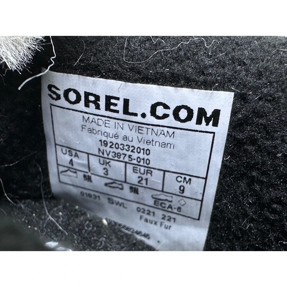 Sorel Whitney II Strap Waterproof Snow Boots Black White NV3875-010 Kids Size 4